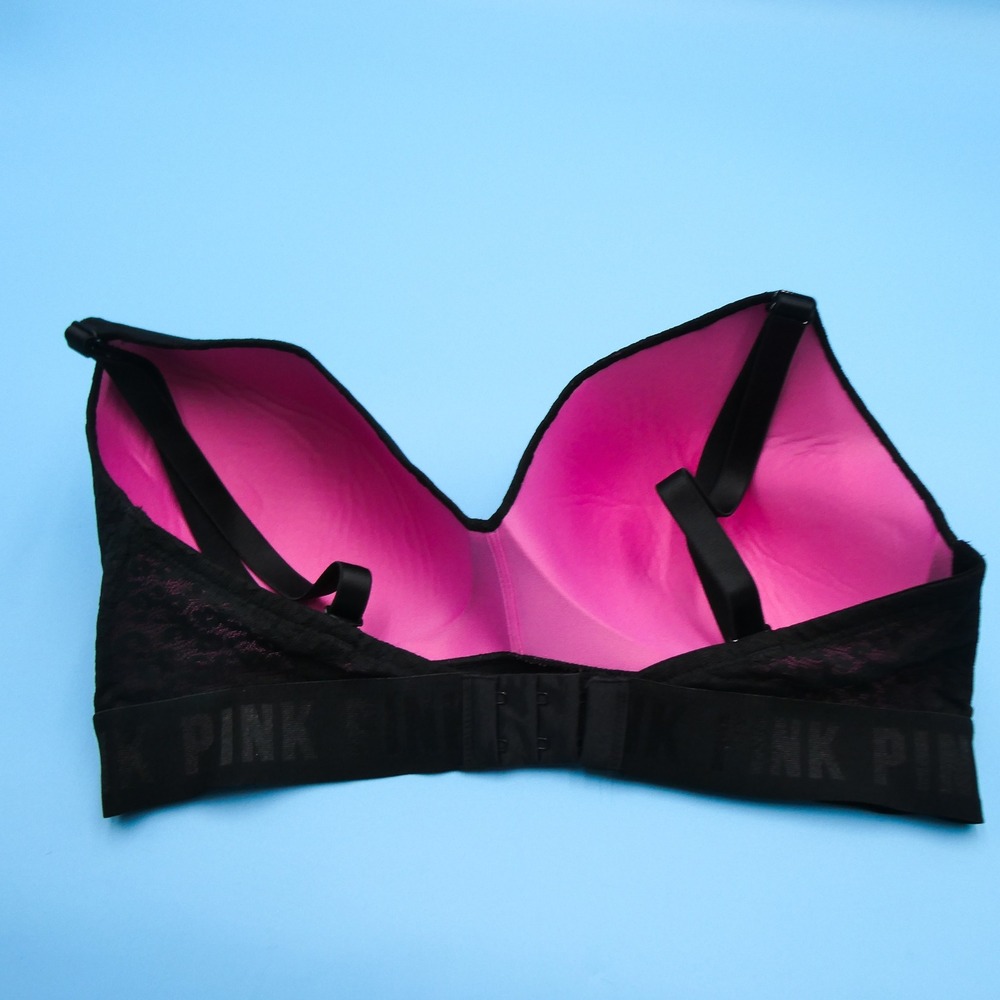 PINK Victoria's Secret Wireless Bra Womens 36DD Lightly Lined Black Leopard Lace - Picture 5 of 8